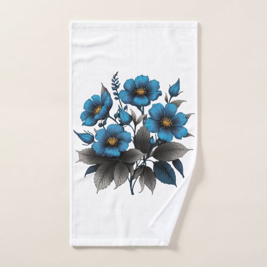 schöne blaue Blumen Badhandtuch Set (Handtuch)