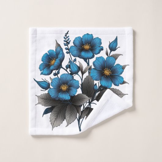 schöne blaue Blumen Badhandtuch Set (Waschlappen)