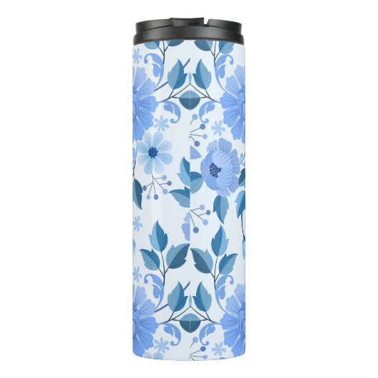 schöne blaue Blumen Design Geschenkmuster für sie Thermosbecher (Rückseite)