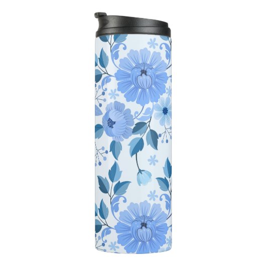schöne blaue Blumen Design Geschenkmuster für sie Thermosbecher (Nach rechts gedreht)