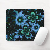 Schöne blaue Blumen Feines Fraktal Kunst Mousepad (Mit Mouse)