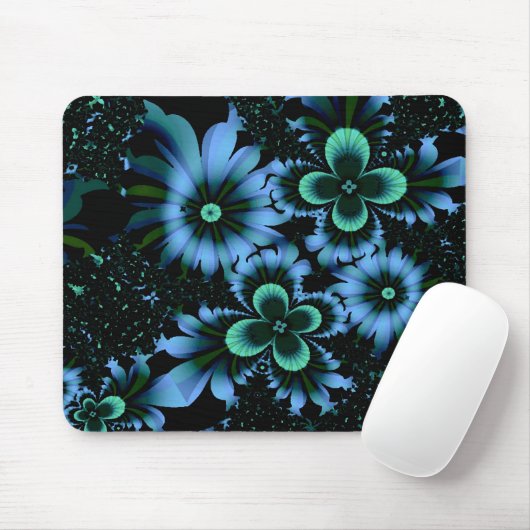 Schöne blaue Blumen Feines Fraktal Kunst Mousepad (Mit Mouse)