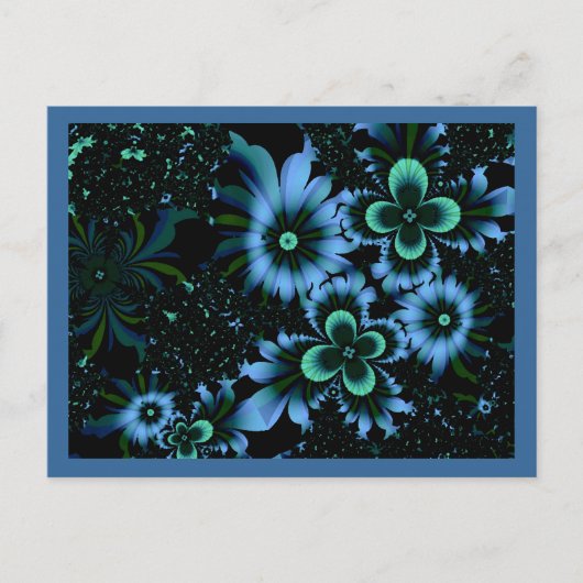 Schöne blaue Blumen Feines Fraktal Kunst Postkarte (Vorderseite)
