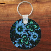 Schöne blaue Blumen Feines Fraktal Kunst Schlüsselanhänger (Vorderseite)