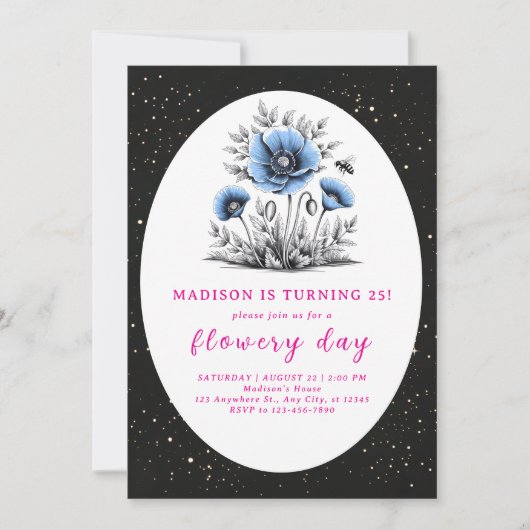 Schöne blaue Blumen Geburtstag Einladung (Vorderseite)