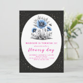 Schöne blaue Blumen Geburtstag Einladung (Stehend Vorderseite)