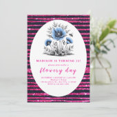 Schöne blaue Blumen Geburtstag Einladung (Stehend Vorderseite)