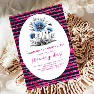 Schöne blaue Blumen Geburtstag Einladung