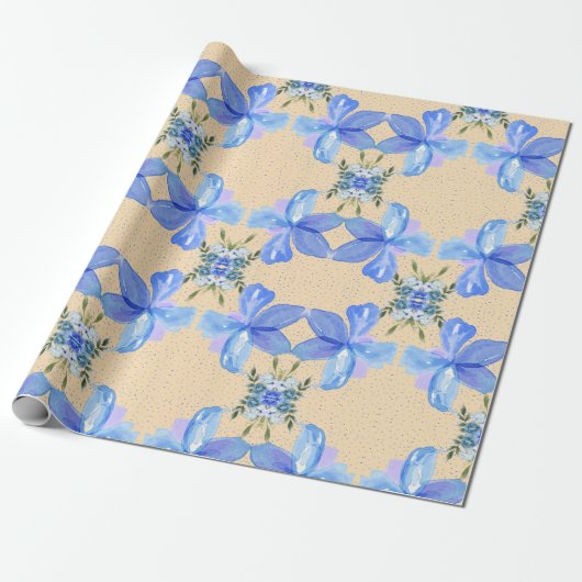 Schöne blaue Blumen Geschenkpapier (Ungerollt)