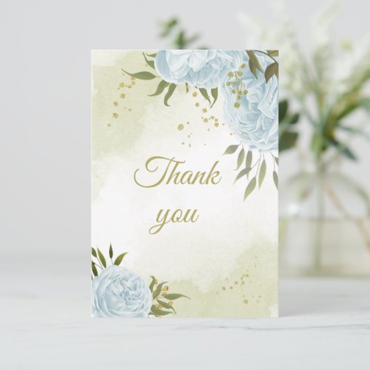 schöne blaue Blumen Grünpflanzen botanisch Dankeskarte (Stehend Vorderseite)