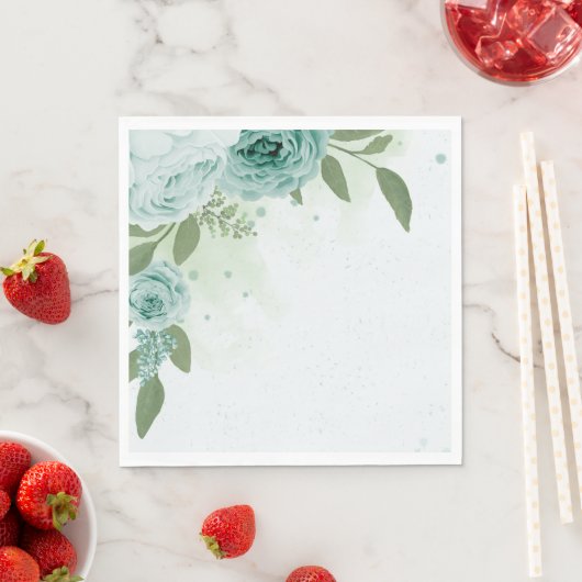 schöne blaue Blumen Grünpflanzen botanische Servie Serviette (Beispiel)