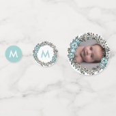 Schöne blaue Blumenrahmen Cross Foto Taufe Konfetti (Vorderseiten)