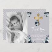 Schöne blaue Blumentaufen Vielen Dank Karten (Vorne/Hinten)