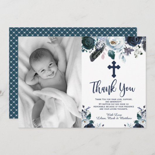 Schöne blaue Blumentaufen Vielen Dank Karten (Vorne/Hinten)