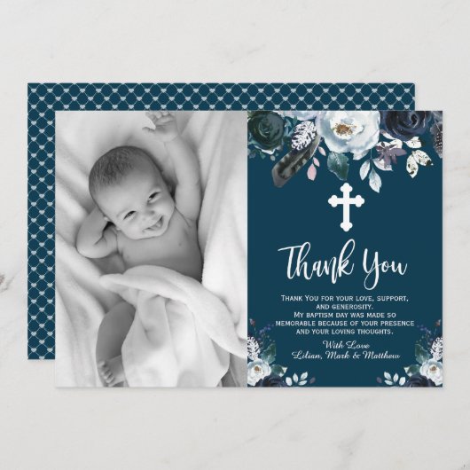 Schöne blaue Blumentaufen Vielen Dank Karten (Vorne/Hinten)