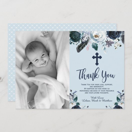 Schöne blaue Blumentaufen Vielen Dank Karten (Vorne/Hinten)