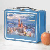 Schöne blaue Box mit Krakau Nacht in Polen. Metall Brotdose (Beispiel)