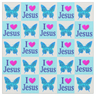 SCHÖNE BLAUE BUTTERFLY I LIEBE JESUS FABRIC STOFF