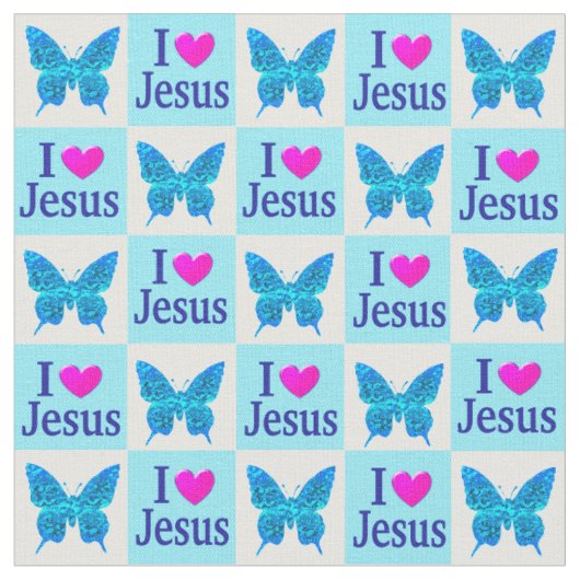 SCHÖNE BLAUE BUTTERFLY I LIEBE JESUS FABRIC STOFF (Nahaufnahme)