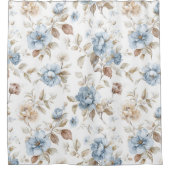 Schöne Blaue Creme Beige Braune Blumen Duschvorhang (Vorderseite)
