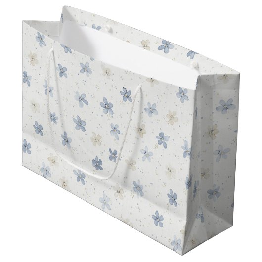 Schöne blaue Creme-Blumen-Geburtstag Große Geschenktüte (Vorderseite Schrägansicht)