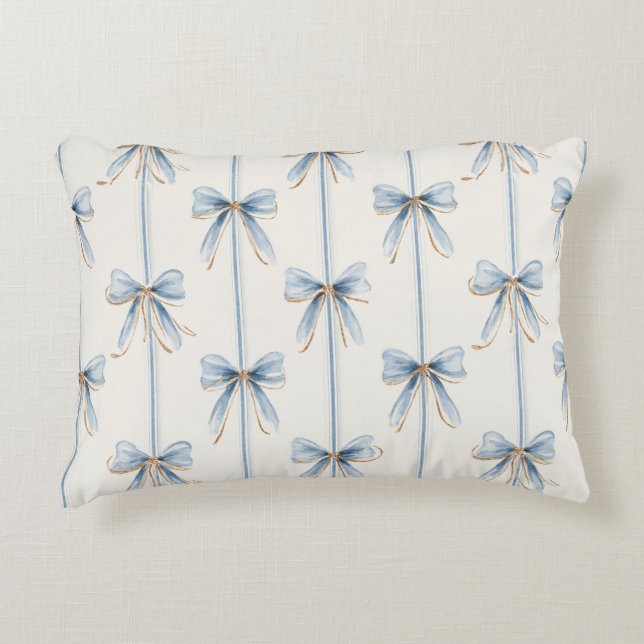 Schöne blaue Creme-Schleifen Dekokissen (Vorderseite)