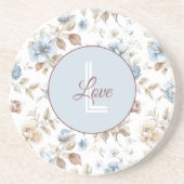 Schöne blaue cremefarbene braune Blumen Getränkeuntersetzer (Vorne)