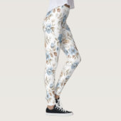 Schöne blaue cremefarbene braune Blumen Leggings (Rechts)