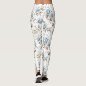 Schöne blaue cremefarbene braune Blumen Leggings (Rückseite)