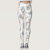 Schöne blaue cremefarbene braune Blumen Leggings (Vorderseite)