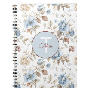 Schöne blaue cremefarbene braune Blumen Notizblock