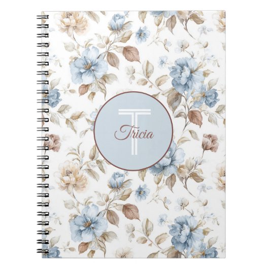 Schöne blaue cremefarbene braune Blumen Notizblock (Vorderseite)