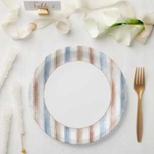 Schöne blaue cremefarbene braune Streifen Hochzeit Pappteller