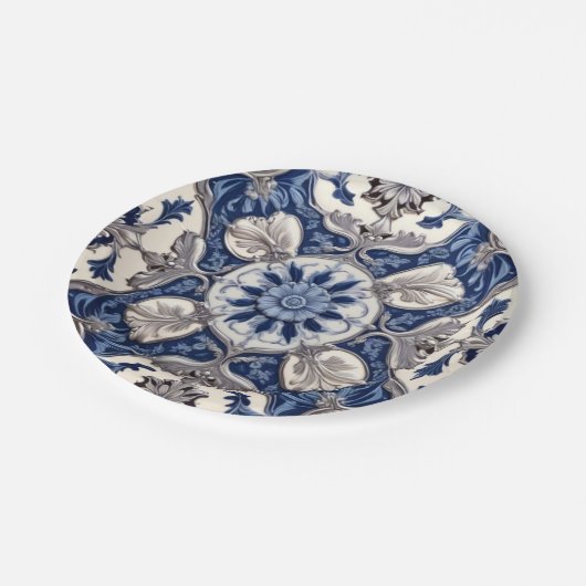 Schöne blaue Delft-Papiertafel Pappteller (Schrägansicht)