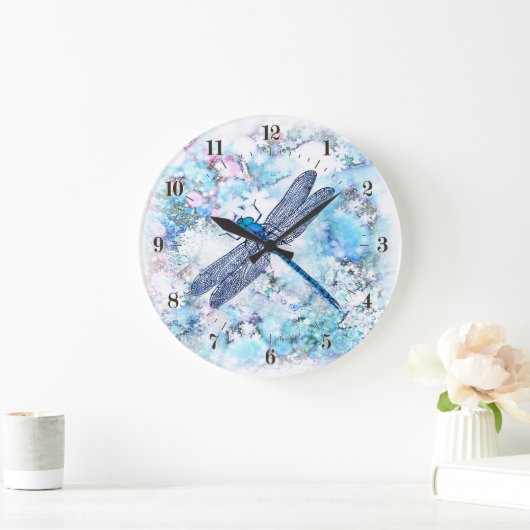 Schöne blaue Dragonfly Große Wanduhr (Zuhause)