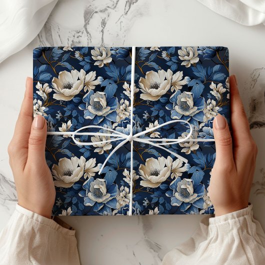 Schöne blaue Elfenbein-Blumen-Dekor-Verpackung Geschenkpapier