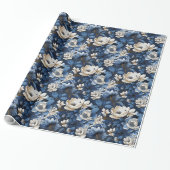 Schöne blaue Elfenbein-Blumen-Dekor-Verpackung Geschenkpapier (Ungerollt)