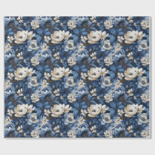 Schöne blaue Elfenbein-Blumen-Dekor-Verpackung Geschenkpapier (Flach)