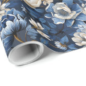 Schöne blaue Elfenbein-Blumen-Dekor-Verpackung Geschenkpapier (Rolleneckpunkt)