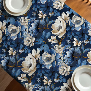 Schöne Blaue Elfenbein Blumen Elegante Tischdecke