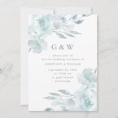 Schöne blaue Flora auf weißer Mongram-Hochzeit Einladung (Vorderseite)