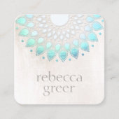 Schöne blaue Flora Lotus Mandala Weißer Marmor Quadratische Visitenkarte (Vorderseite)