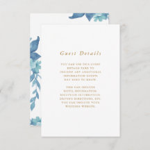 Schöne blaue Floral Wedding Gast Detail