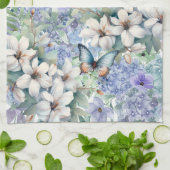 Schöne blaue Florals & Schmetterlinge Geschirrtuch (Gefaltet)