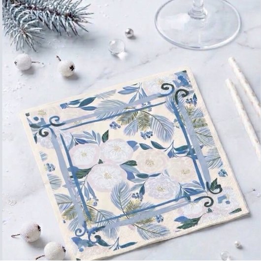 Schöne blaue Foliage-Winterhochzeit Serviette