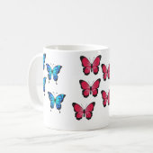 Schöne, blaue Fuchsienrosa Schmetterlinge Kaffeetasse (Vorderseite Links)
