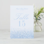 Schöne blaue Glitter-Hochzeitstisch-Nummern-Karten Einladung (Stehend Vorderseite)