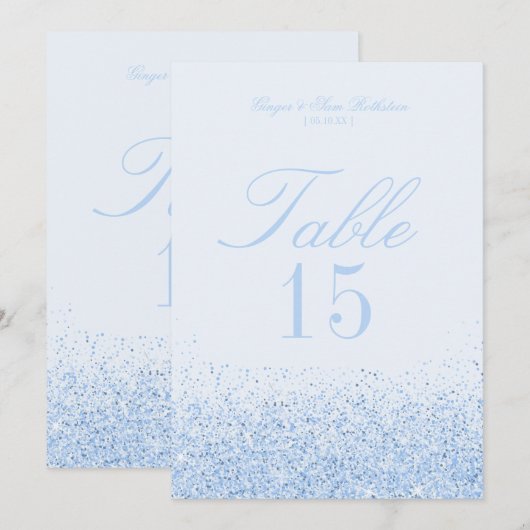 Schöne blaue Glitter-Hochzeitstisch-Nummern-Karten Einladung (Vorne/Hinten)