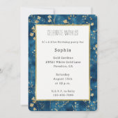 Schöne blaue Gold-Blumen-Geburtstag Einladung (Vorderseite)
