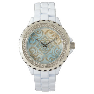 Schöne blaue Gold Mozaik eWatch Uhr